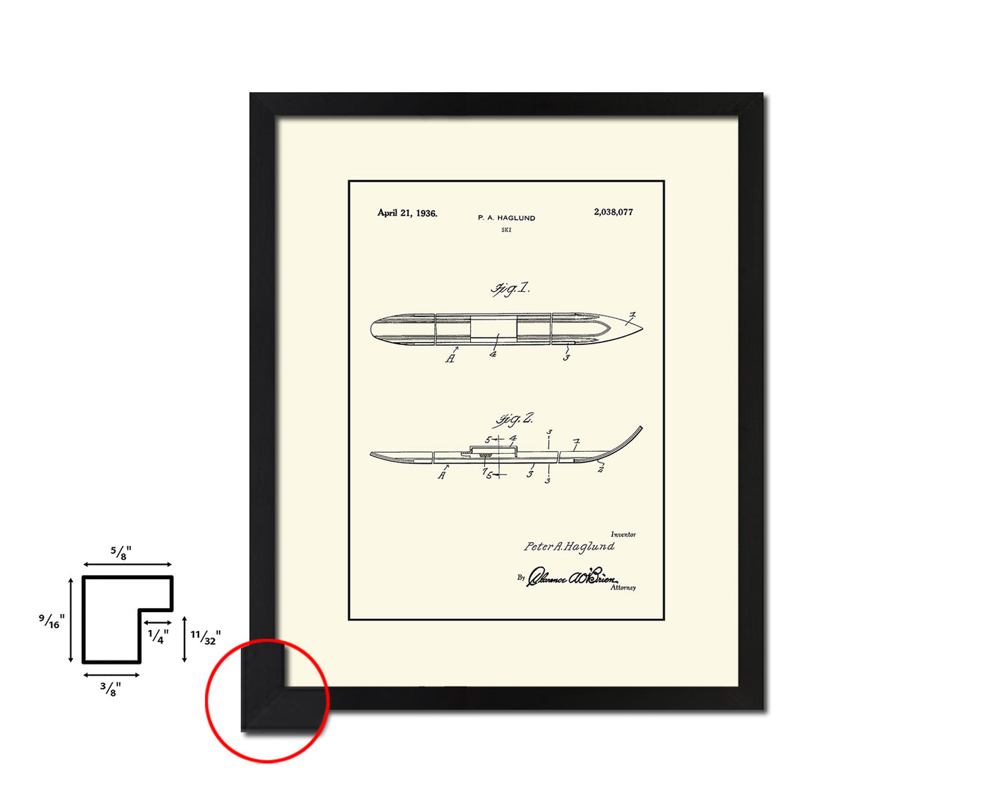 Ski Sports Vintage Patent Artwork Black Frame Print Gifts