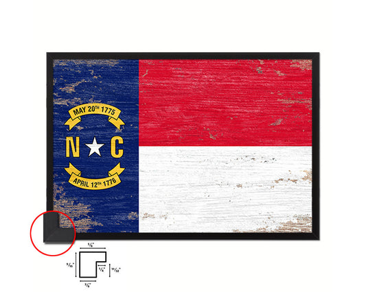 North Carolina State Shabby Chic Flag Wood Framed Paper Print  Wall Art Decor Gifts