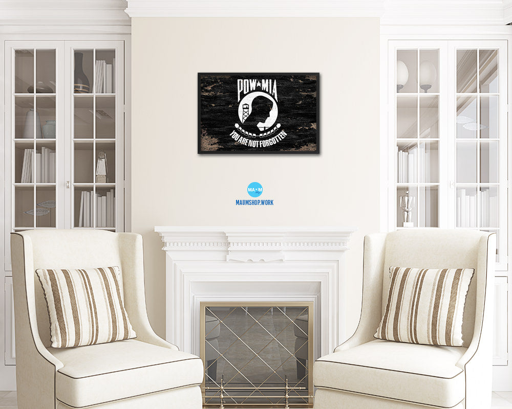 Pow Mia Shabby Chic Military Flag Framed Print Decor Wall Art Gifts