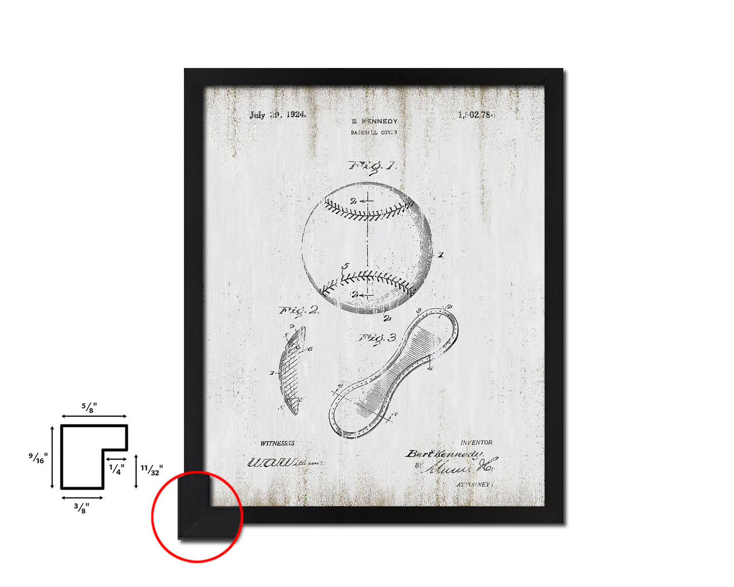 Baseball Cover Sports Vintage Patent Artwork Black Frame Print Gifts