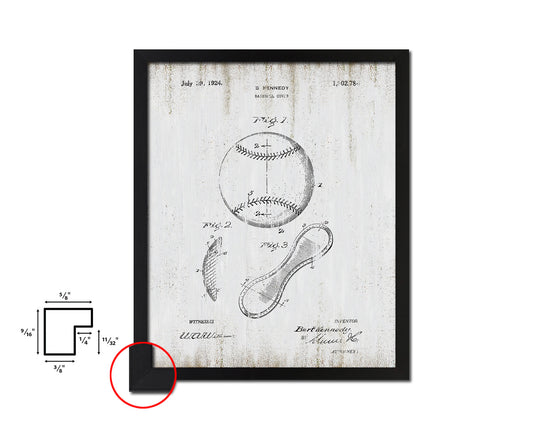 Baseball Cover Sports Vintage Patent Artwork Black Frame Print Gifts