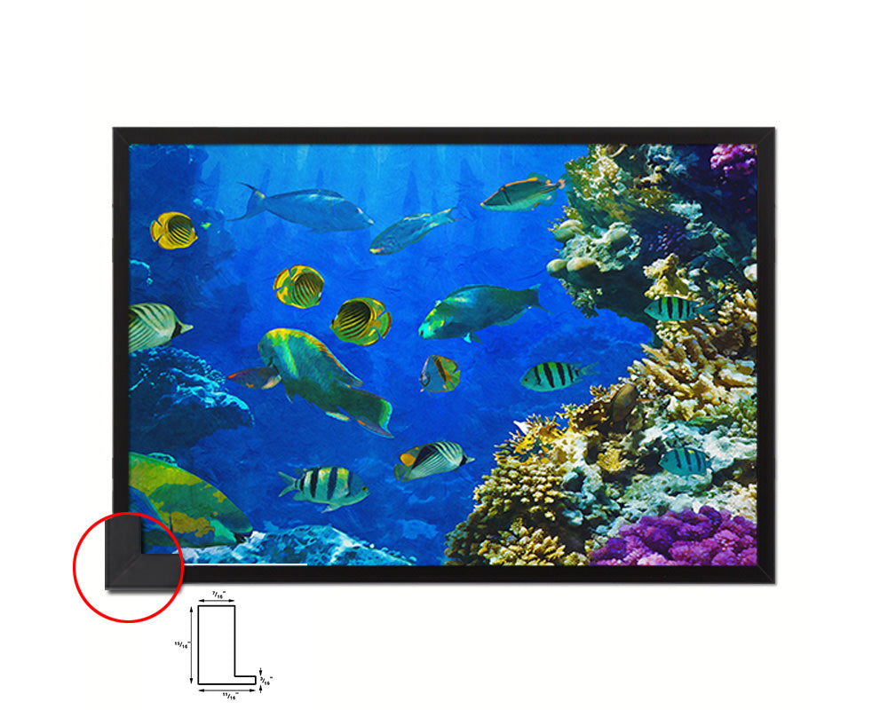 Tropical Fish on a coral reef Landscape Painting Print Art Frame Home Wall Decor Gifts