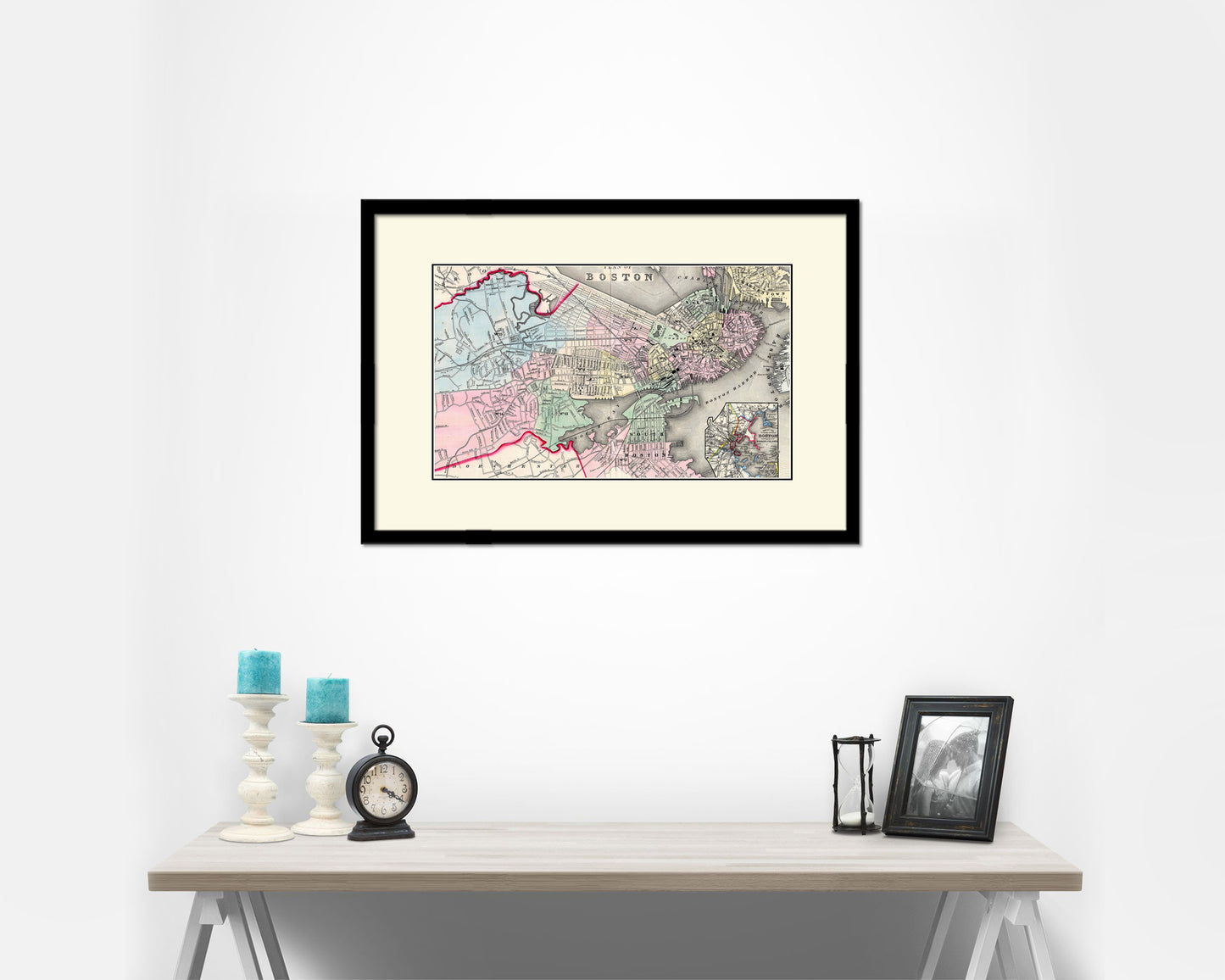 Boston Old Map Framed Print Art Wall Decor Gifts