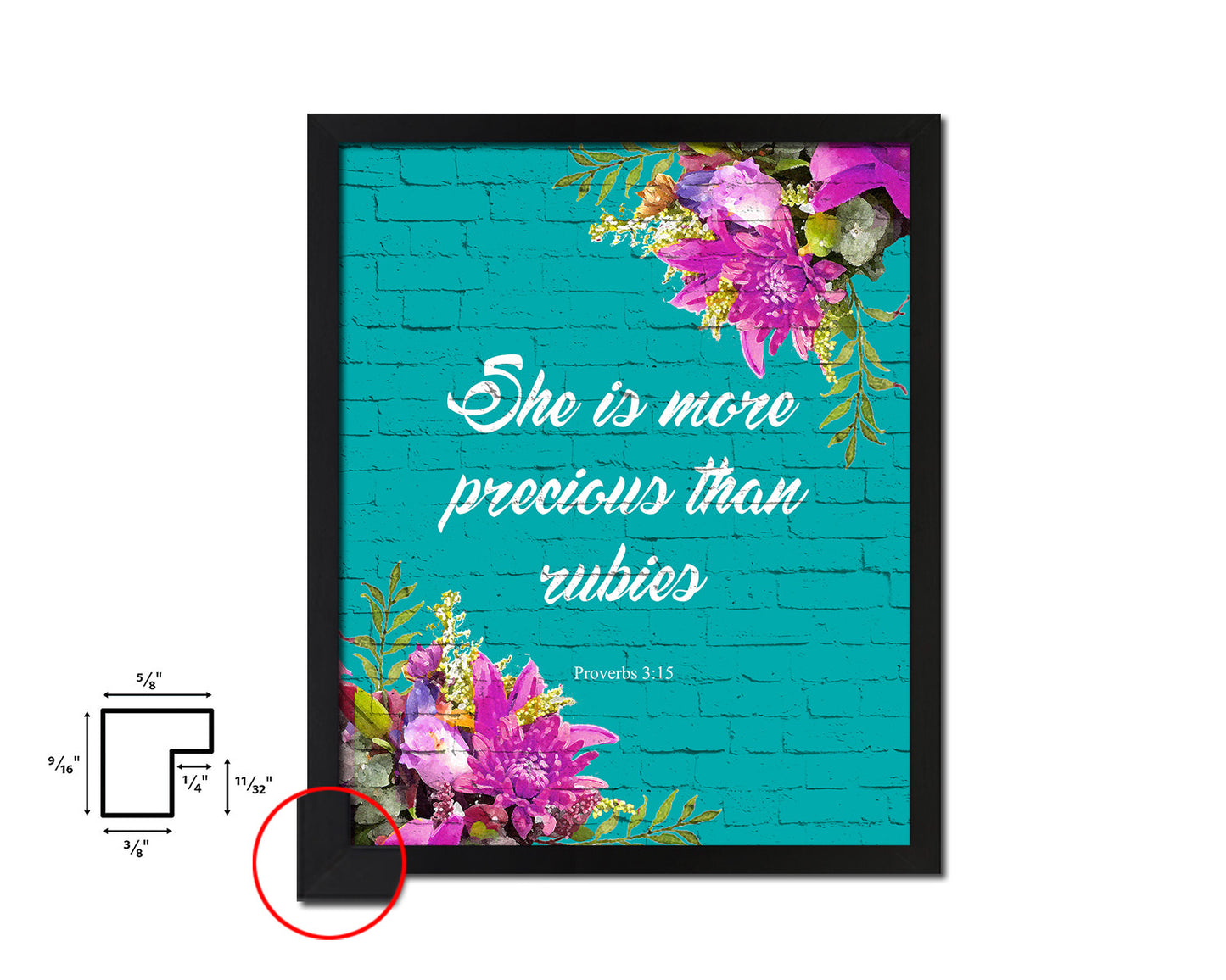 She is more precious than rubies, Proverbs 3:5 Quote Framed Print Home Decor Wall Art Gifts