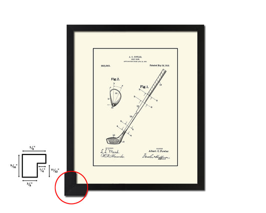 Golf Club Sports Vintage Patent Artwork Black Frame Print Gifts