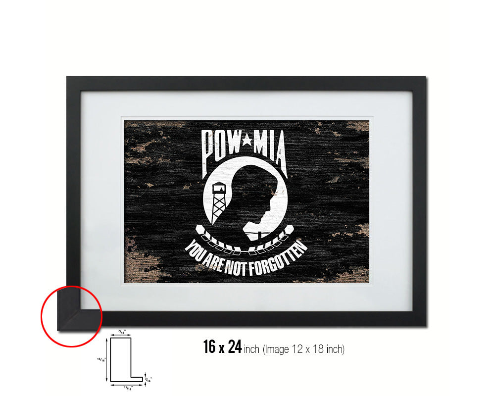 Pow Mia Shabby Chic Military Flag Framed Print Decor Wall Art Gifts