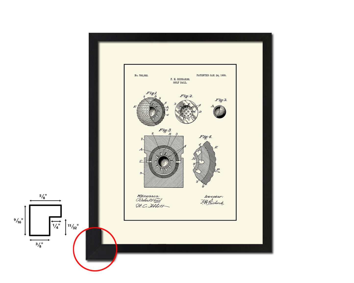 Golf Ball Sports Vintage Patent Artwork Black Frame Print Gifts