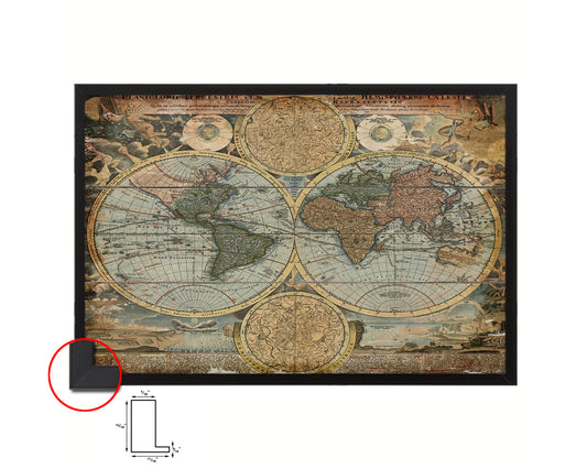 World Antique Map Framed Print Art Wall Decor Gifts