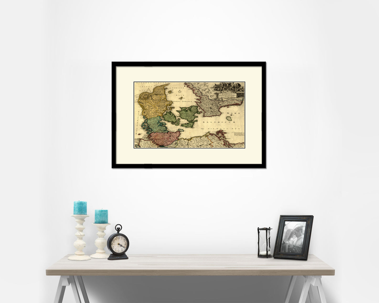 Denmark Centuries Latin Old Map Framed Print Art Wall Decor Gifts