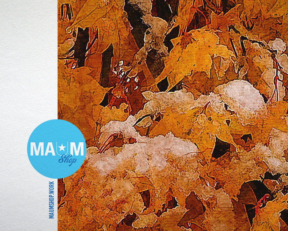 Snow Covering Autumn Maple Leaves Winter Artwork Painting Print Art Frame Home Wall Decor Gifts