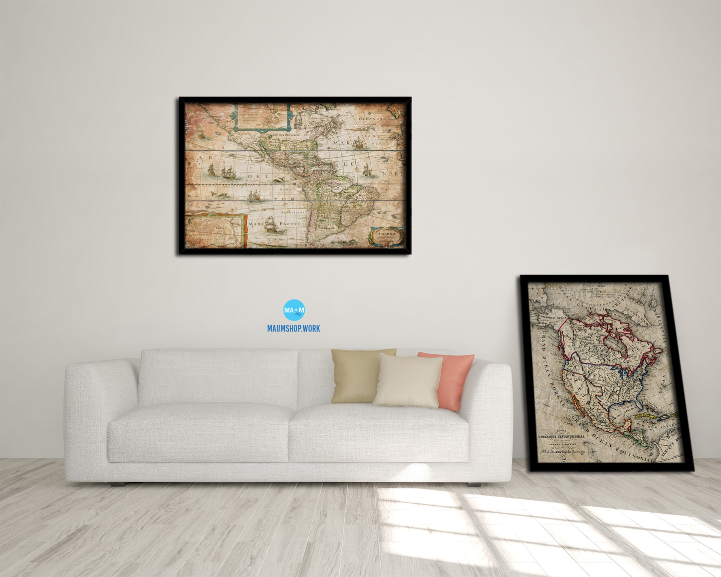 North and South America Cartographic Antique Map Framed Print Art Wall Decor Gifts