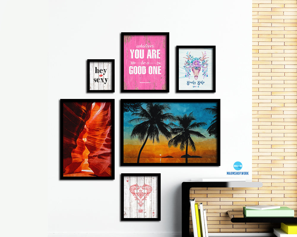 Sunset at Sea Islands Palm Tree Artwork Painting Print Art Frame Home Wall Decor Gifts