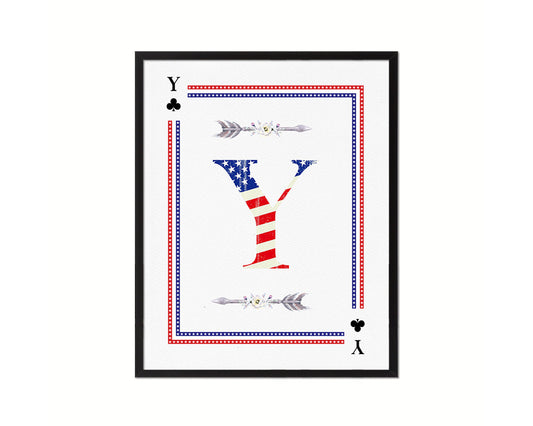 Letter Y Custom Monogram Card Decks Clover American Flag Framed Print Wall Art Decor Gifts