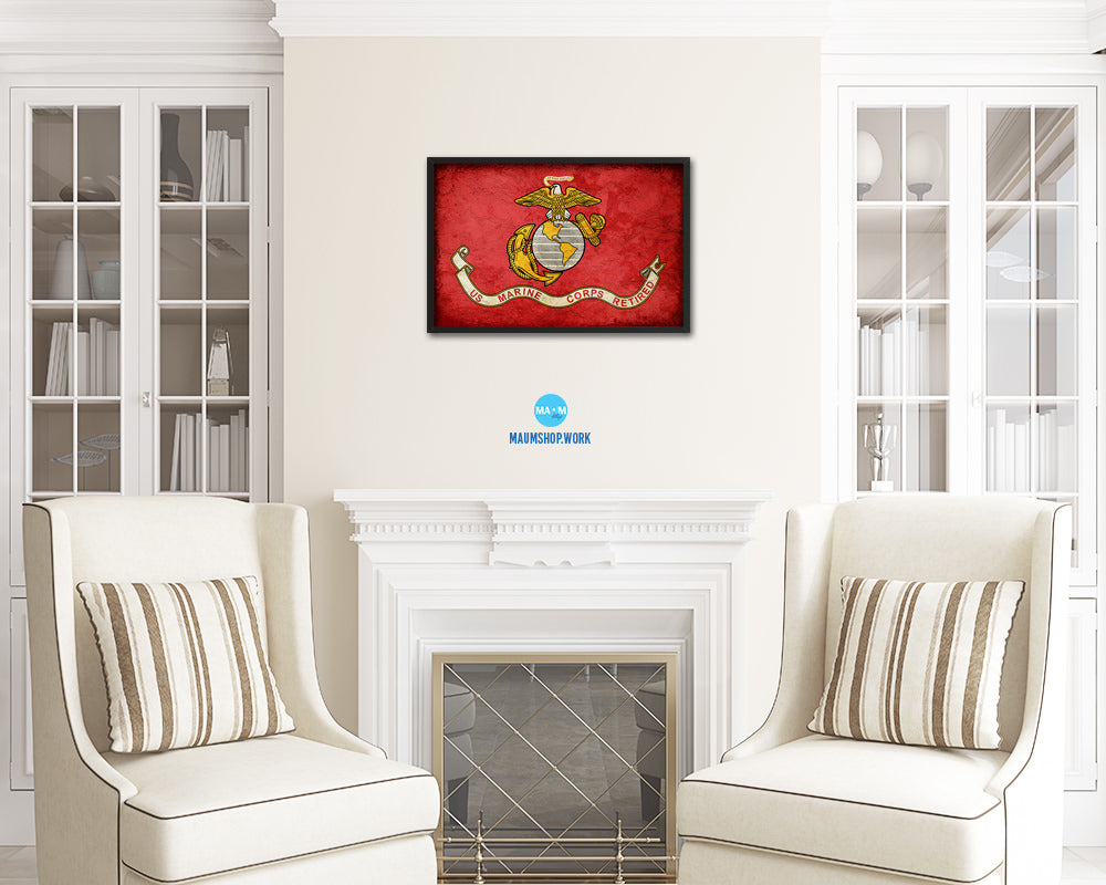 US Marine Corps Retired Vintage Military Flag Framed Print Sign Decor Wall Art Gifts