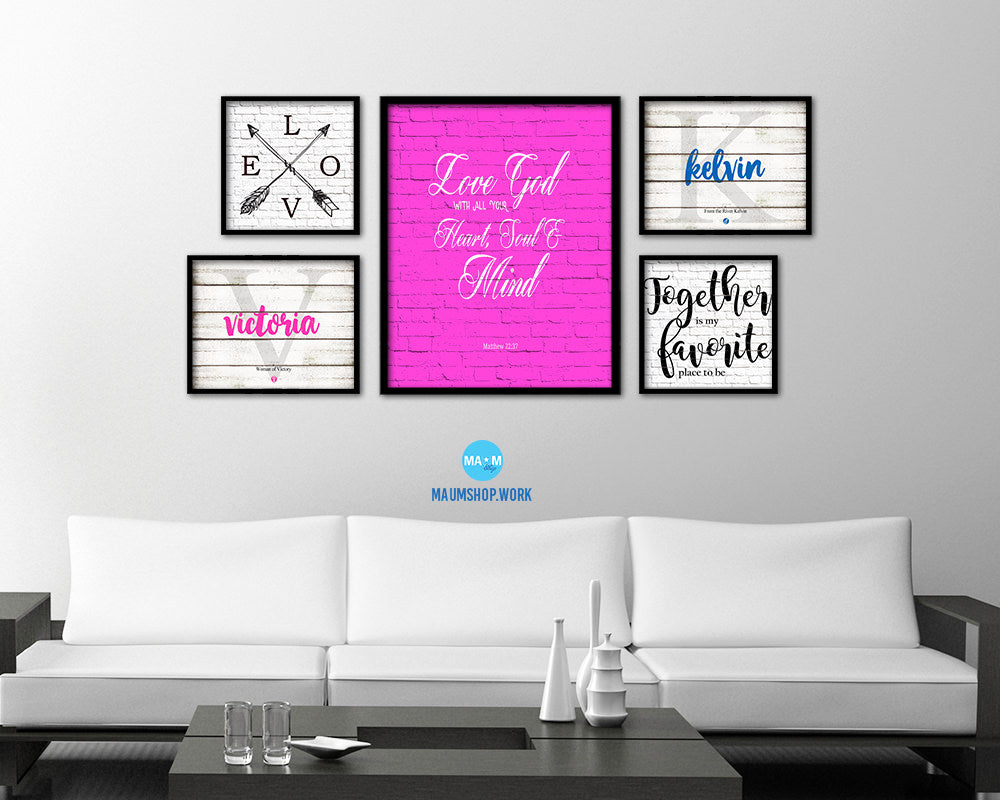 Love God with all your heart, Matthew 22:37 Quote Framed Print Home Decor Wall Art Gifts