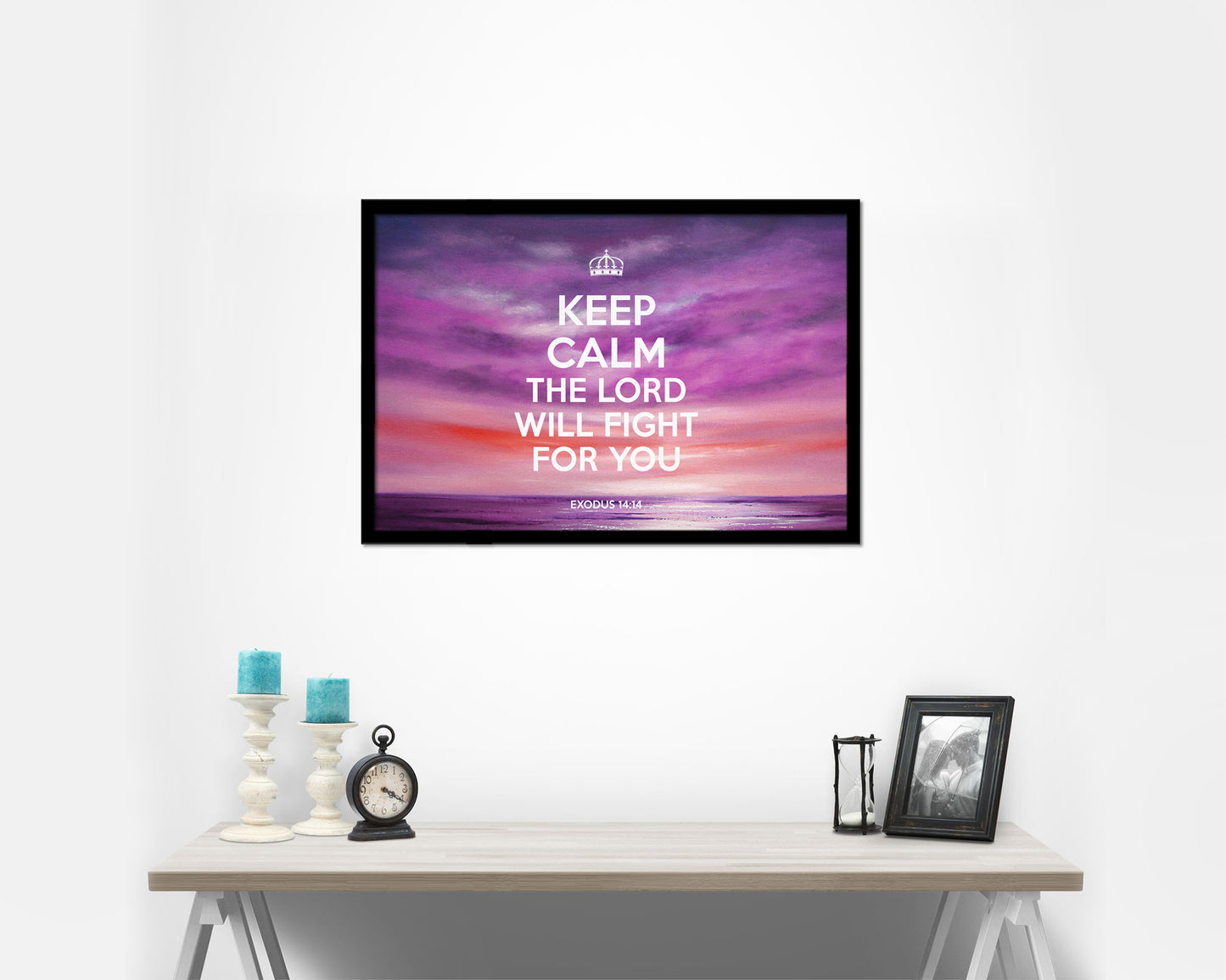 Keep calm the Lord will fight for you, Exodus 14:14 Bible Verse Scripture Framed Art