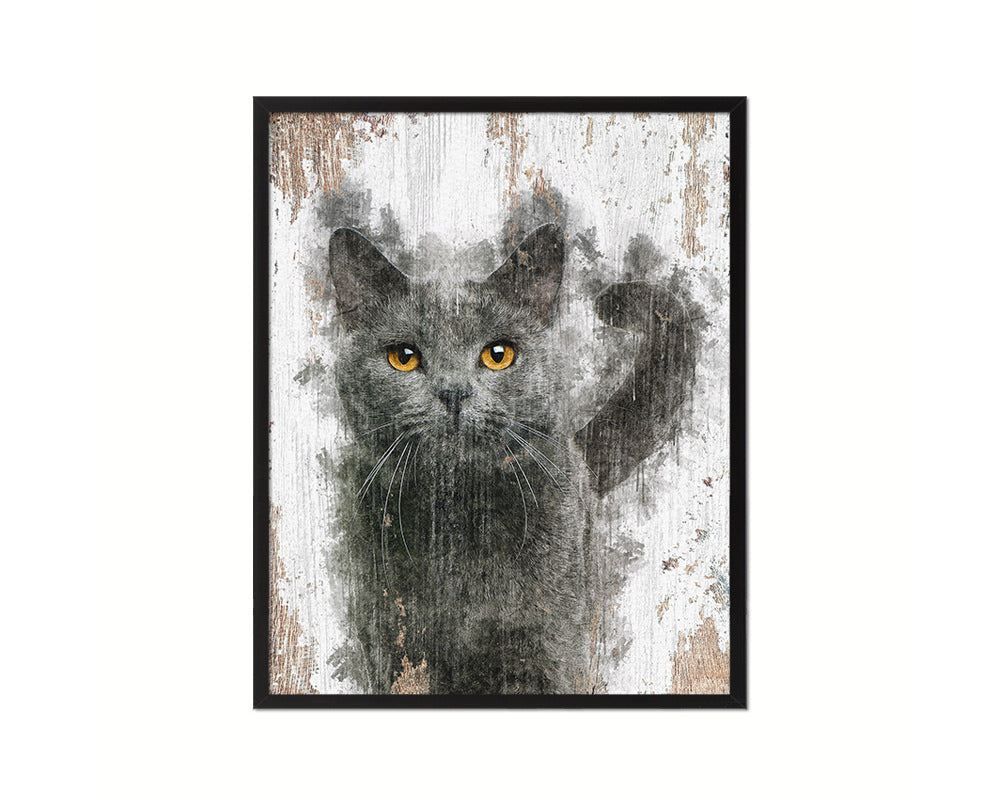 Chartreux 16 months Cat Kitten Portrait Framed Print Pet Home Decor Custom Watercolor Wall Art Gifts