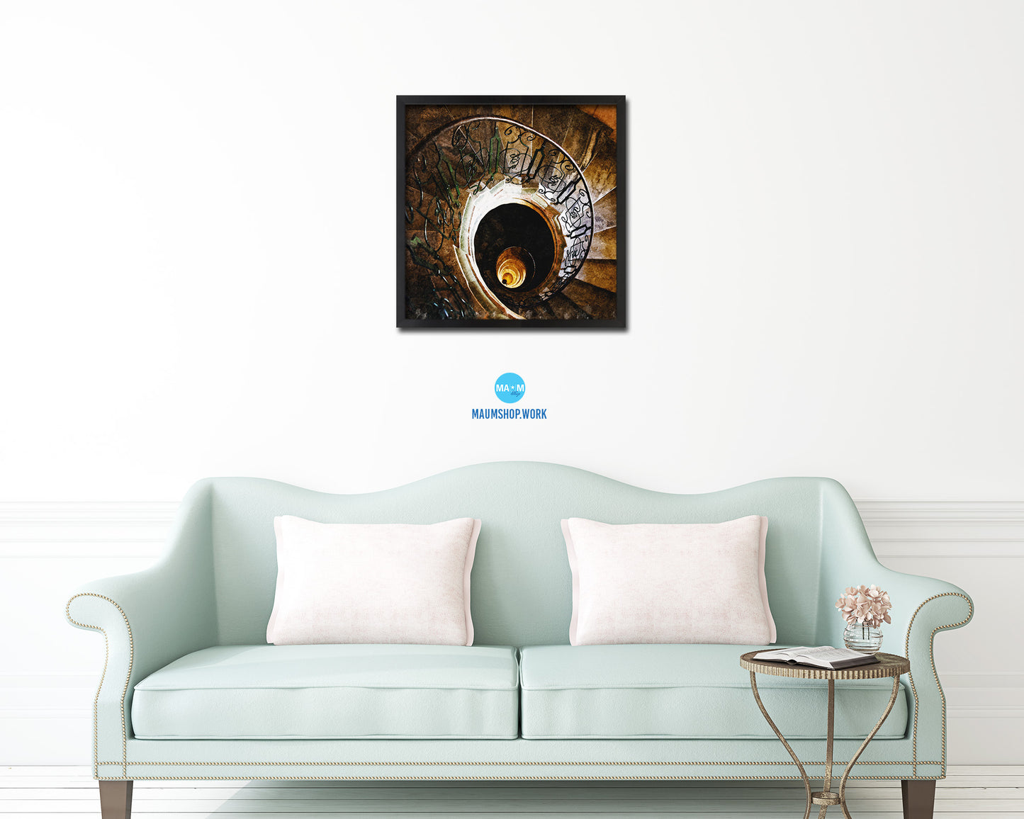 Marble Iron Vintage Spiral Staircase Wood Framed Print Interior Wall Decor Art Gifts