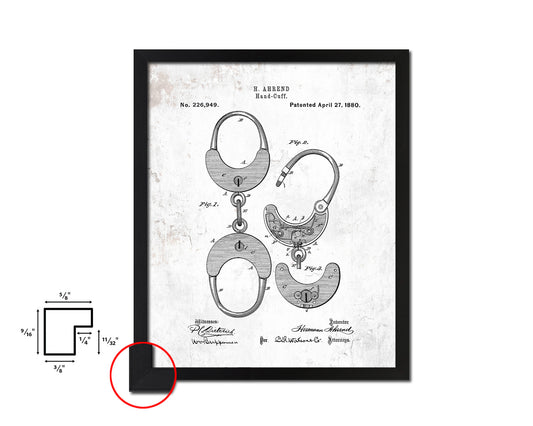 Handcuffs Police Vintage Patent Artwork Black Frame Print Wall Art Decor Gifts