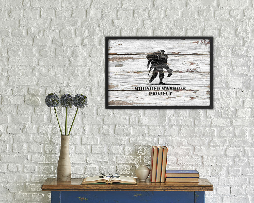 Wounded Warrior Project Wood Rustic Flag Wood Framed Print Wall Art Decor Gifts