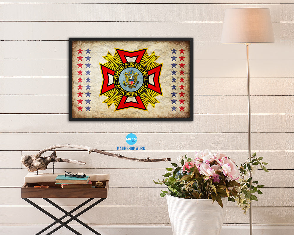 VFW Veterans of Foreign Wars Vintage Military Flag Framed Print Sign Decor Wall Art Gifts