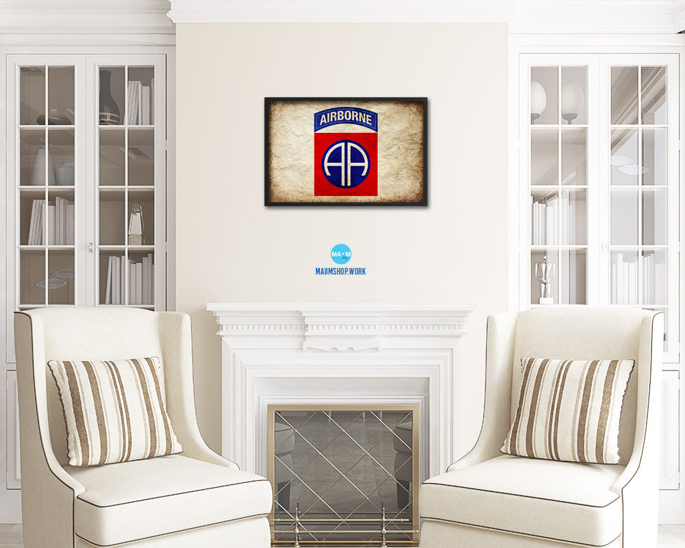 US Army 82nd Airborne Vintage Military Flag Framed Print Sign Decor Wall Art Gifts