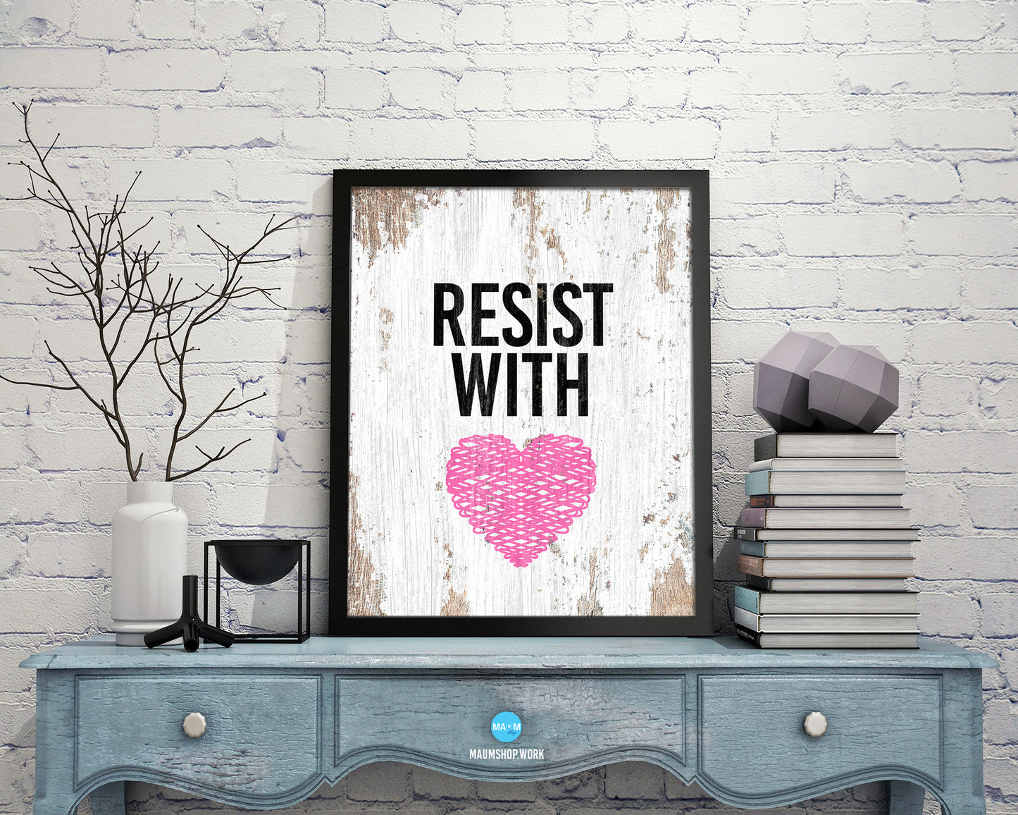 Resist With Love Rainbow Pride Peace Right Justice Poster Wood Framed Wall Decor Print Gifts