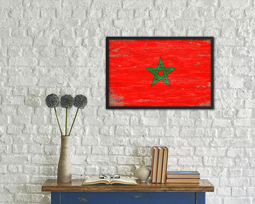 Morocco Shabby Chic Country Flag Wood Framed Print Wall Art Decor Gifts