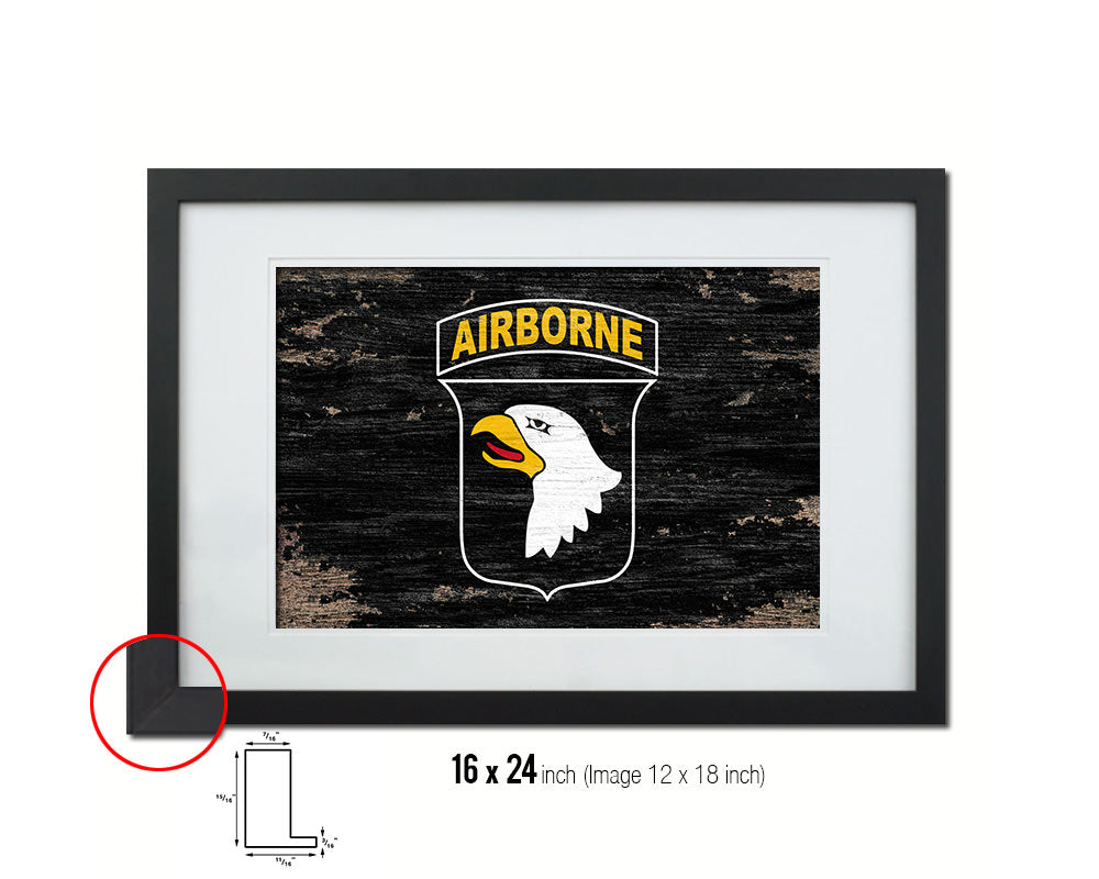 US Army 101st Airborne Shabby Chic Military Flag Framed Print Decor Wall Art Gifts