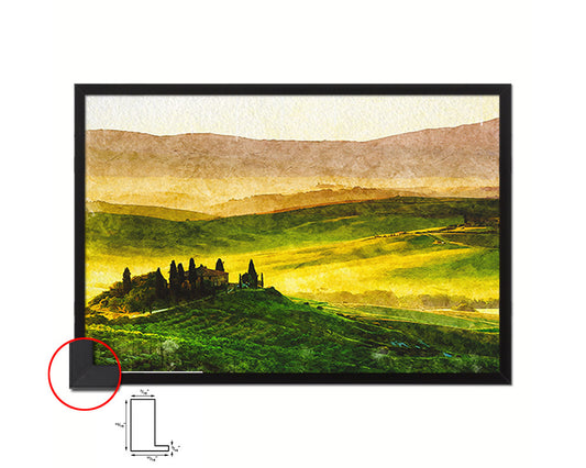 Tuscany, Italy, Landscape Panorama Hills, Meadow Vineyards Artwork Painting Print Art Frame Gifts