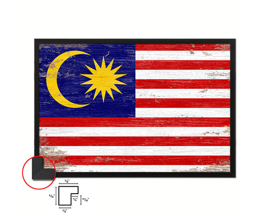 Malaysia Shabby Chic Country Flag Wood Framed Print Wall Art Decor Gifts