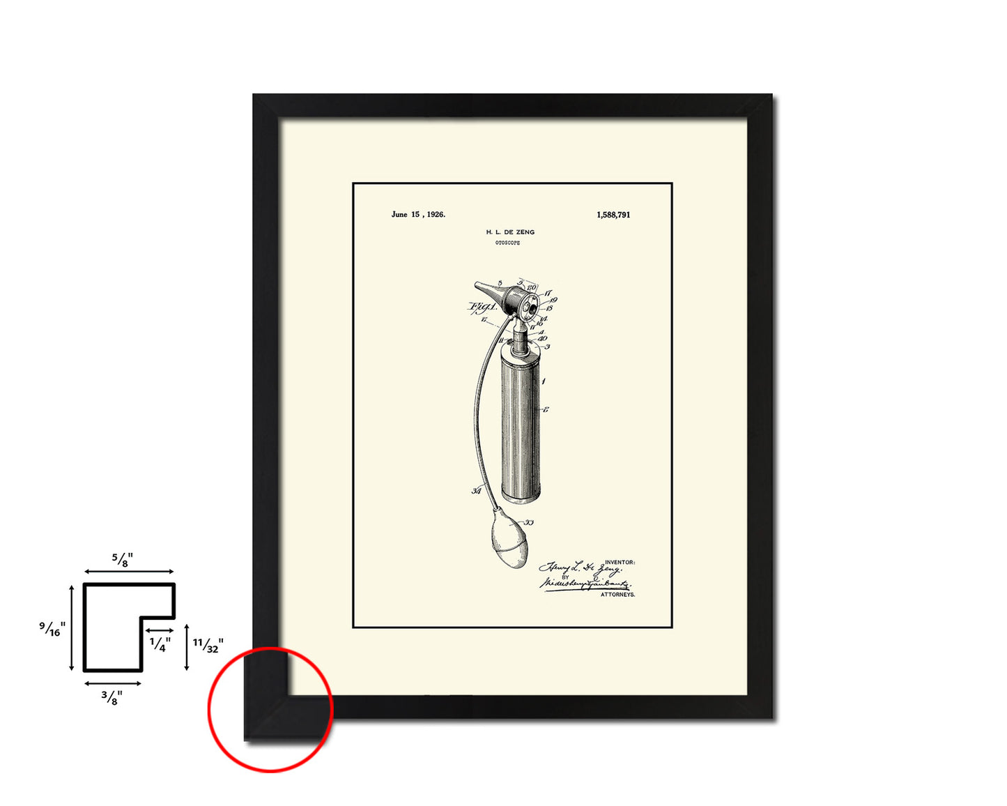 Tools Otoscope Doctor Vintage Patent Artwork Black Frame Print Gifts