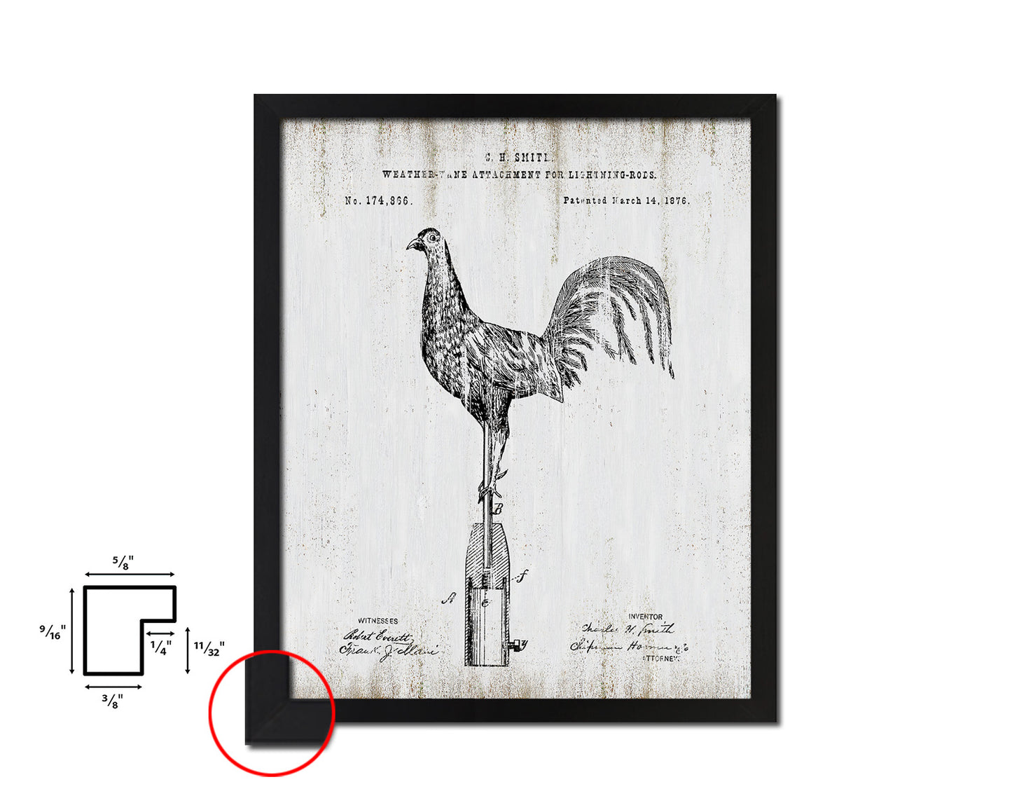 Weather-Vane Lightning Rods Farming Vintage Patent Artwork Black Frame Print Gifts