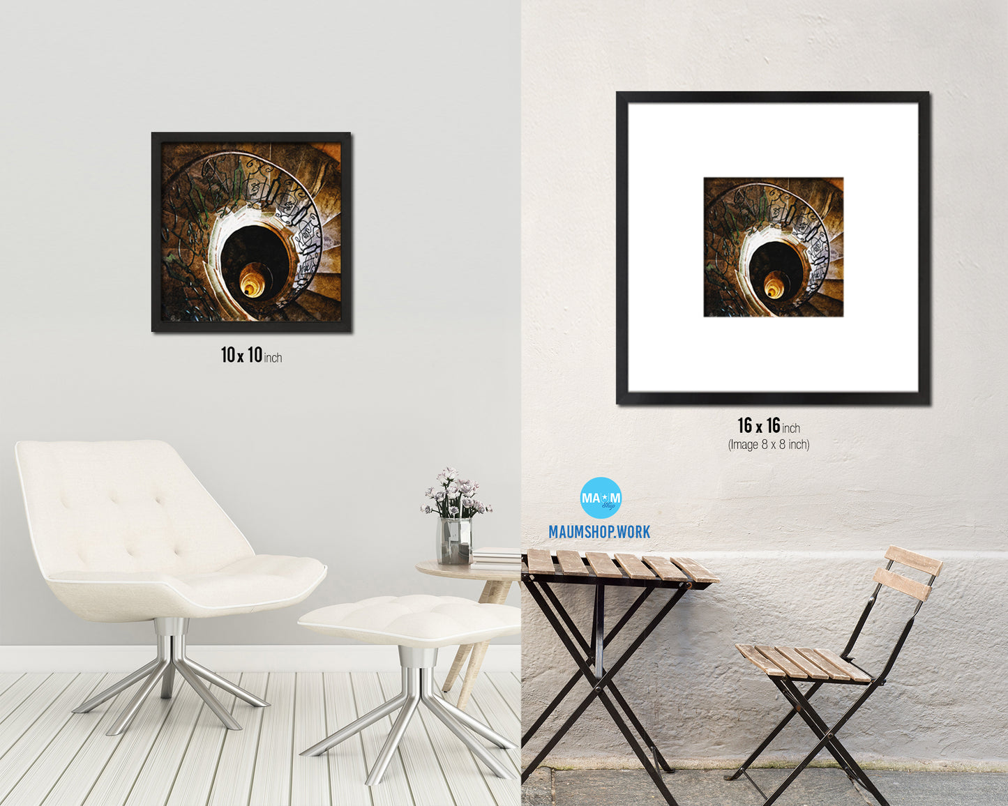 Marble Iron Vintage Spiral Staircase Wood Framed Print Interior Wall Decor Art Gifts