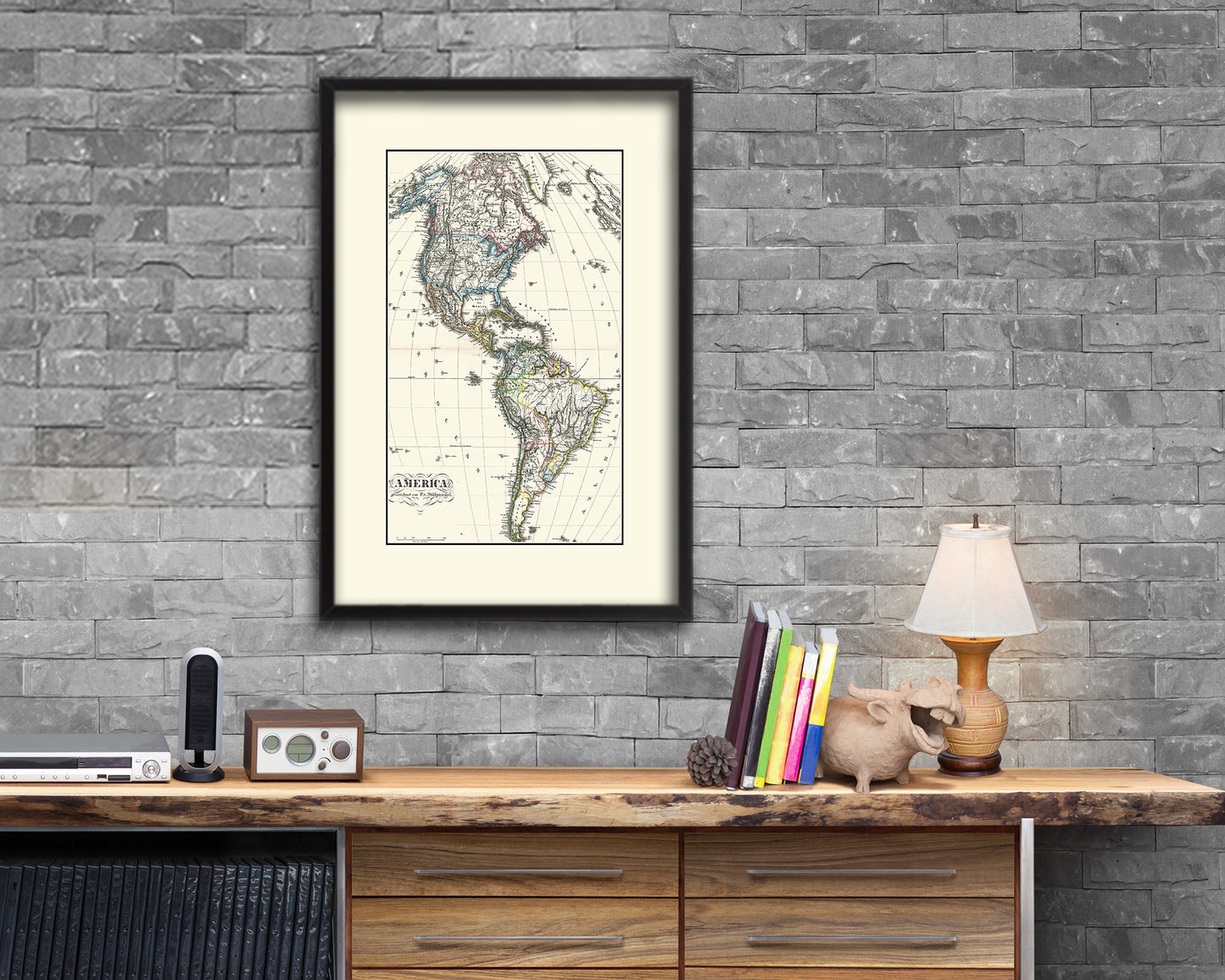 North and South America Old Map Wood Framed Print Art Wall Decor Gifts