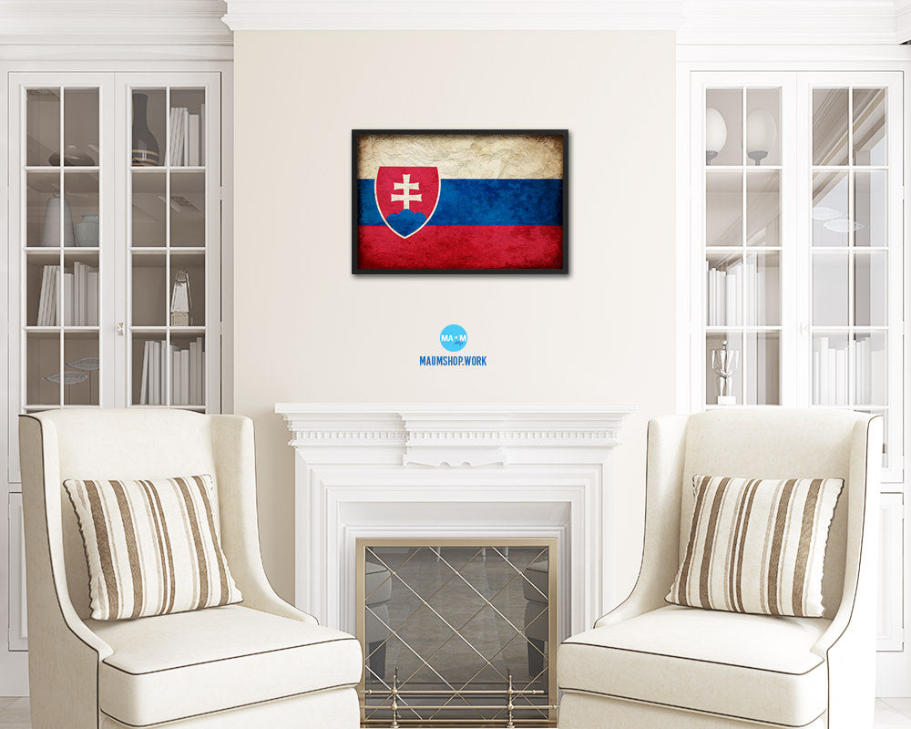 Slovakia Country Vintage Flag Wood Framed Print Wall Art Decor Gifts