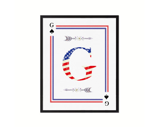 Letter G Custom Monogram Card Decks Spade American Flag Framed Print Wall Art Decor Gifts