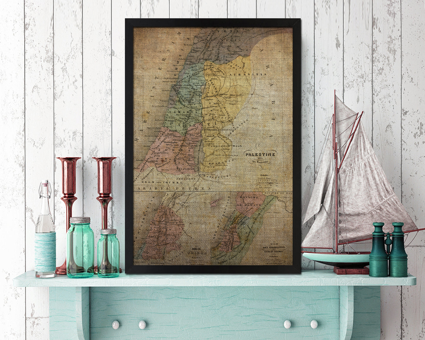 Holy Land Romans David Solomon Israel Palestine Vintage Map Wood Framed Print Art Wall Decor Gifts