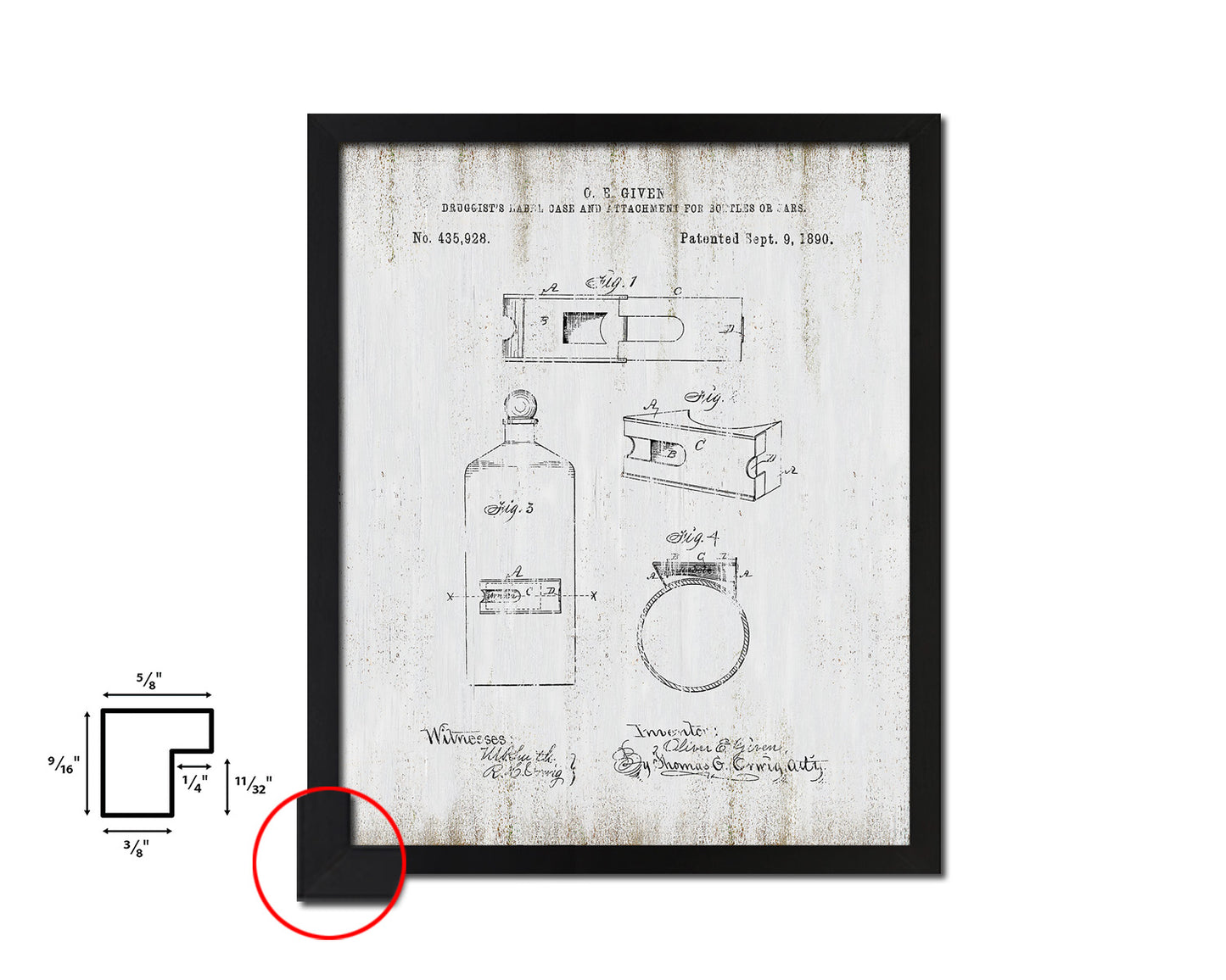 Label Case and Bottles or Jars Pharmacist Vintage Patent Artwork Black Frame Print Gifts