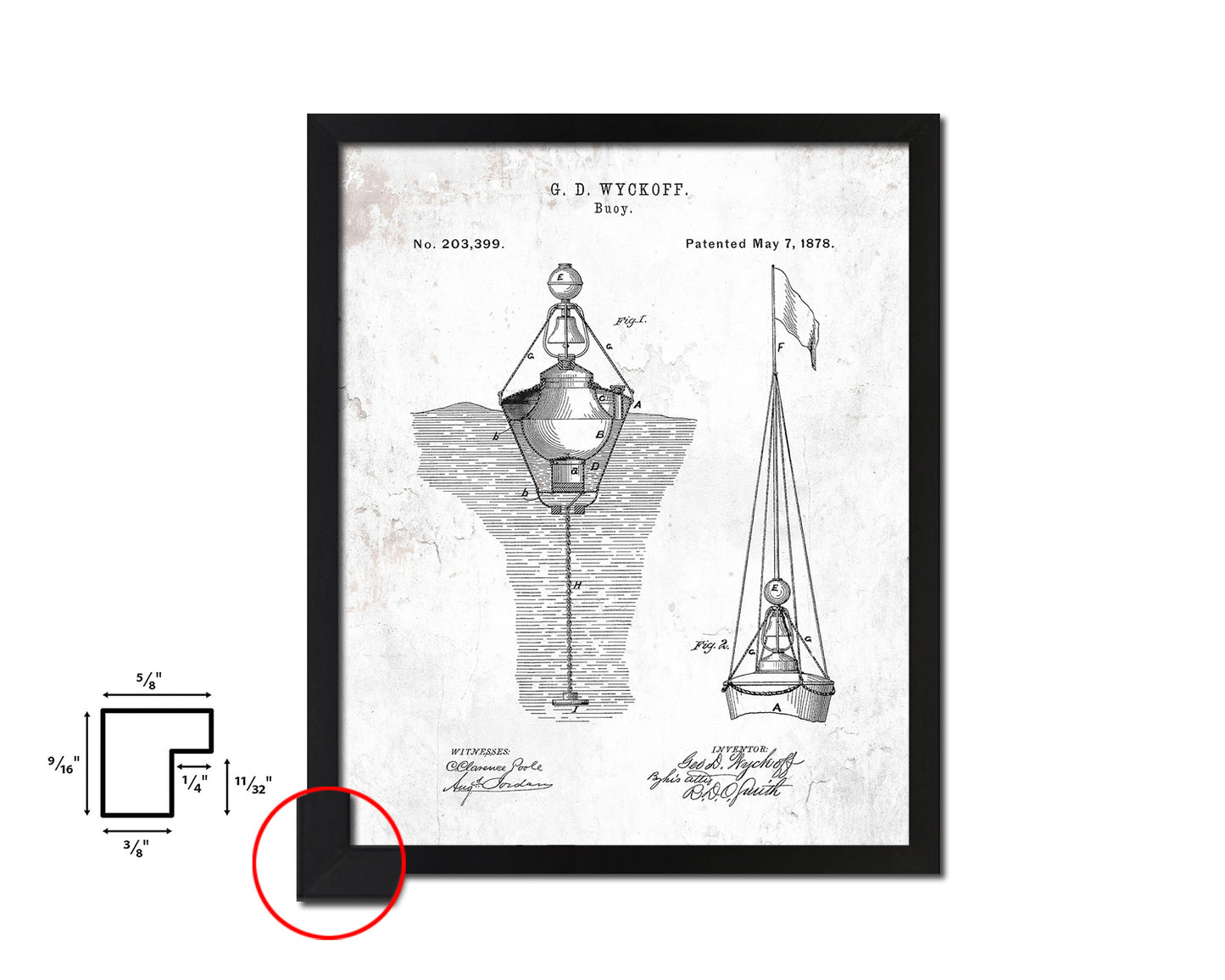 Buoy Nautical Vintage Patent Artwork Black Frame Print Gifts