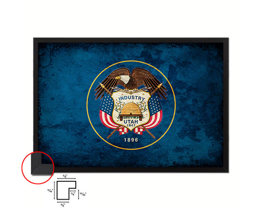 Utah State Vintage Flag Wood Framed Paper Print Wall Art Decor Gifts