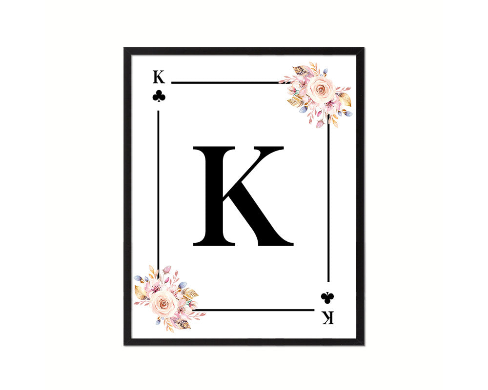 Letter K Personalized Boho Monogram Clover Card Decks Framed Print Wall Art Decor Gifts