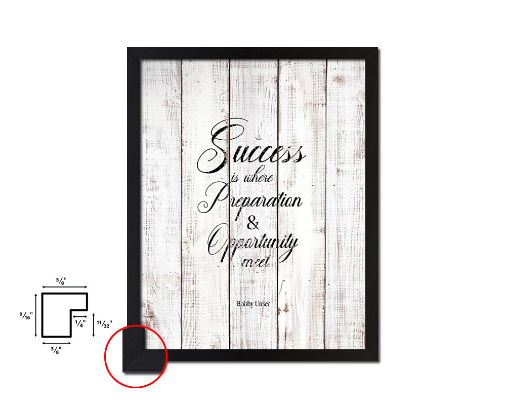 Success is where preparation White Wash Quote Framed Print Wall Decor Art