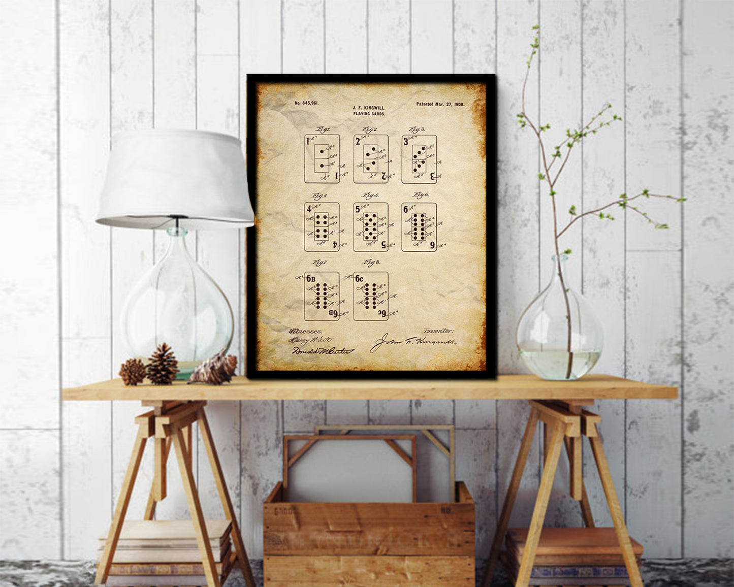 Game Playing Card Vintage Patent Artwork Walnut Frame Print Wall Art Decor Gifts