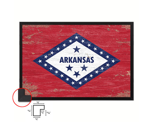 Arkansas State Shabby Chic Flag Wood Framed Paper Print  Wall Art Decor Gifts