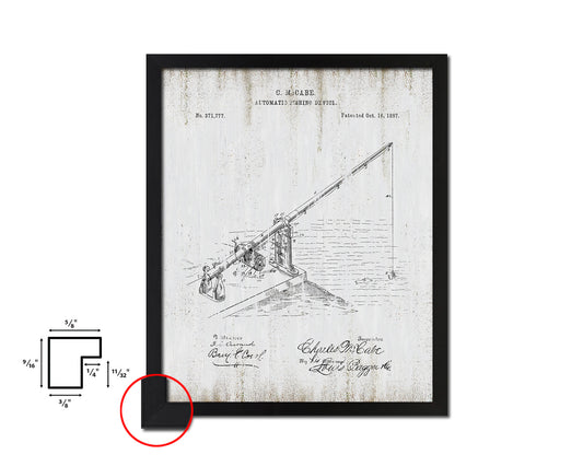 Automatic Fishing Device Fishing Vintage Patent Artwork Black Frame Print Gifts