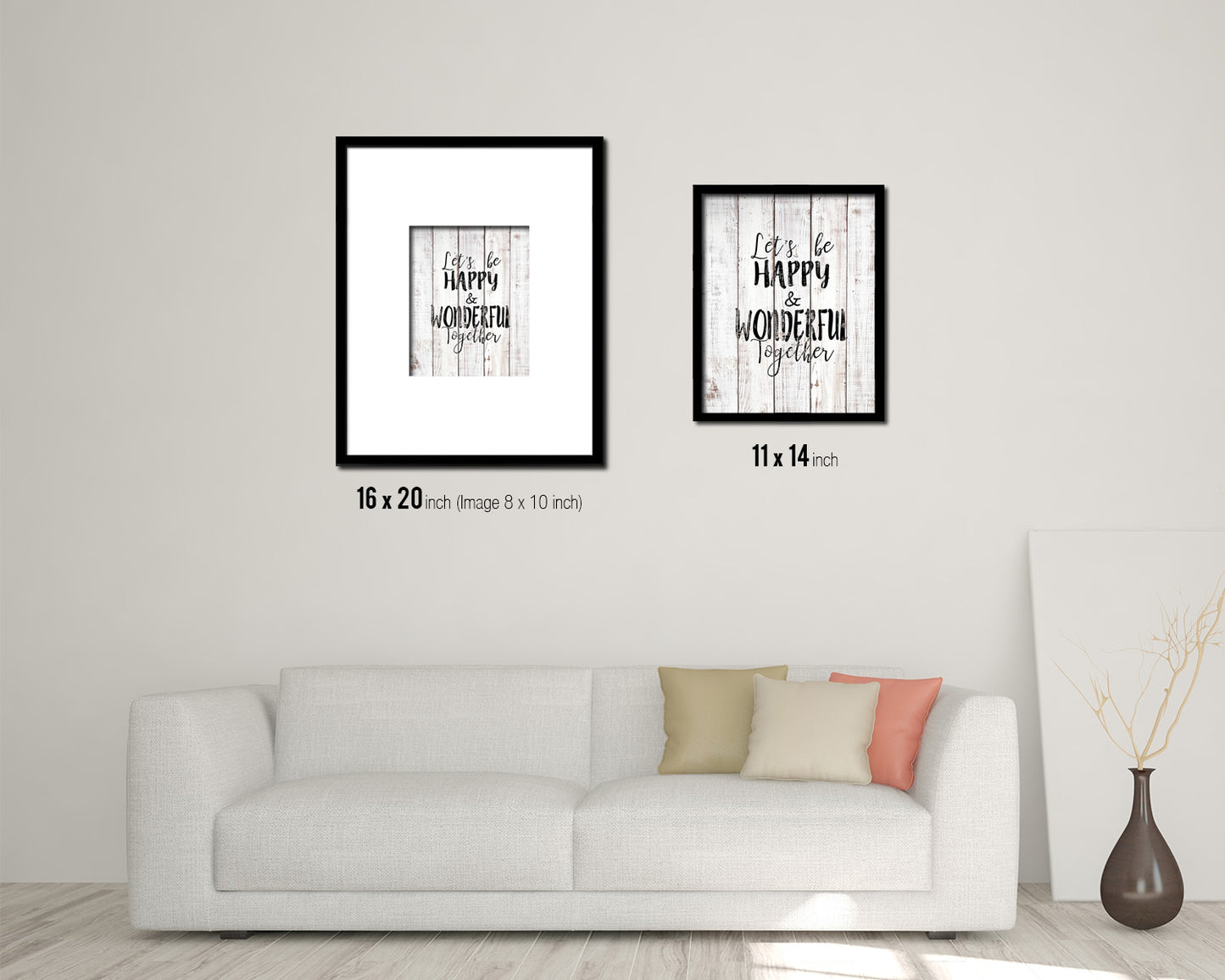 Lets be happy & wonderful together White Wash Quote Framed Print Wall Decor Art