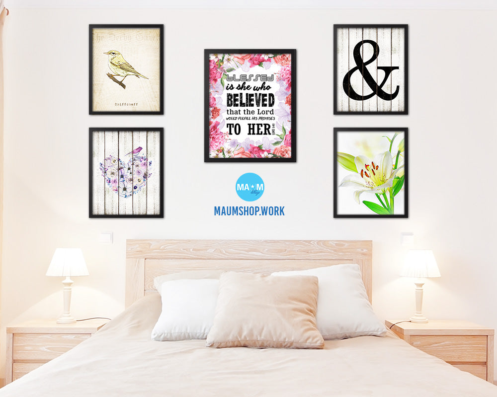 Blessed is she who believed that the Lord Quote Wood Framed Print Home Decor Wall Art Gifts