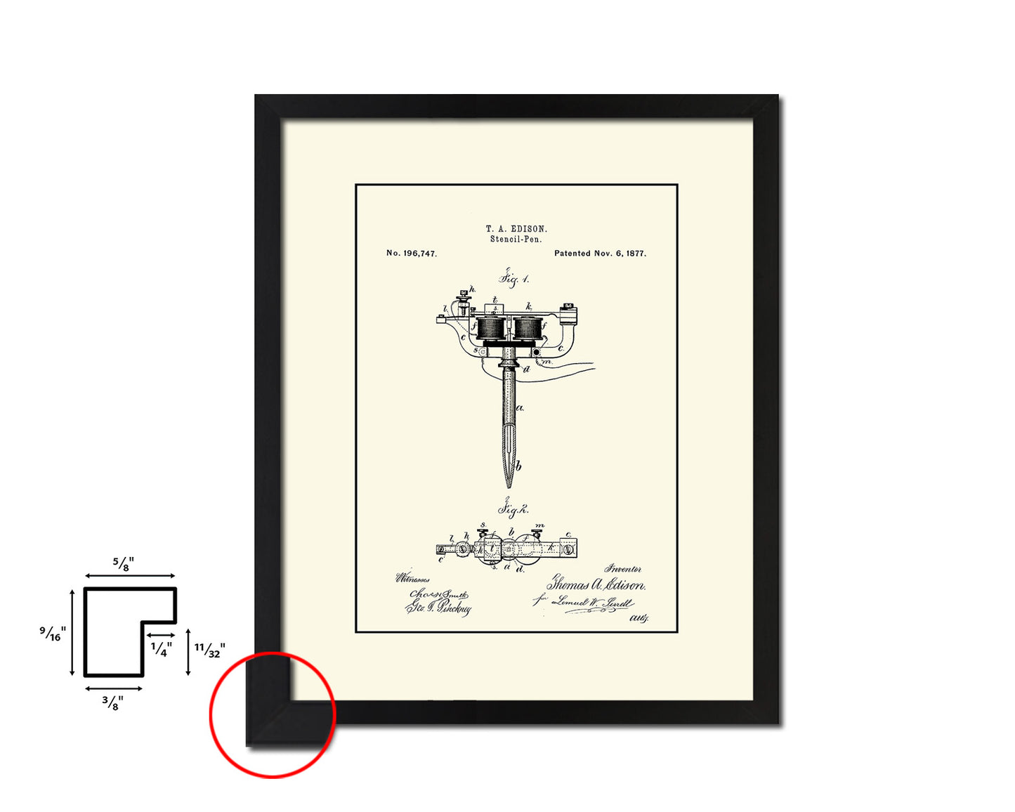 Stencil Pen Tattoo Vintage Patent Artwork Black Frame Print Gifts