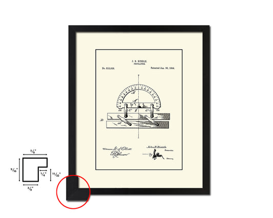 Protractor Office Vintage Patent Artwork Black Frame Print Gifts